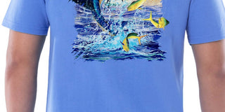 Camiseta masculina Guy Harvey com estampa de manga curta, azul, tamanho grande