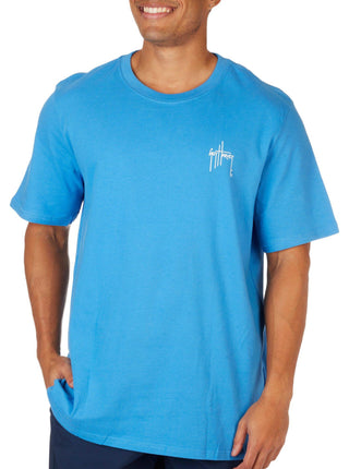 Camiseta masculina Guy Harvey com estampa de manga curta, azul, tamanho extragrande