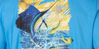 Camiseta masculina Guy Harvey com estampa de manga curta, azul, tamanho extragrande