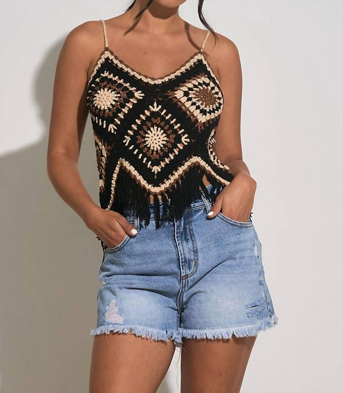 Elan - Island Crochet Tank with Fringe Bottom