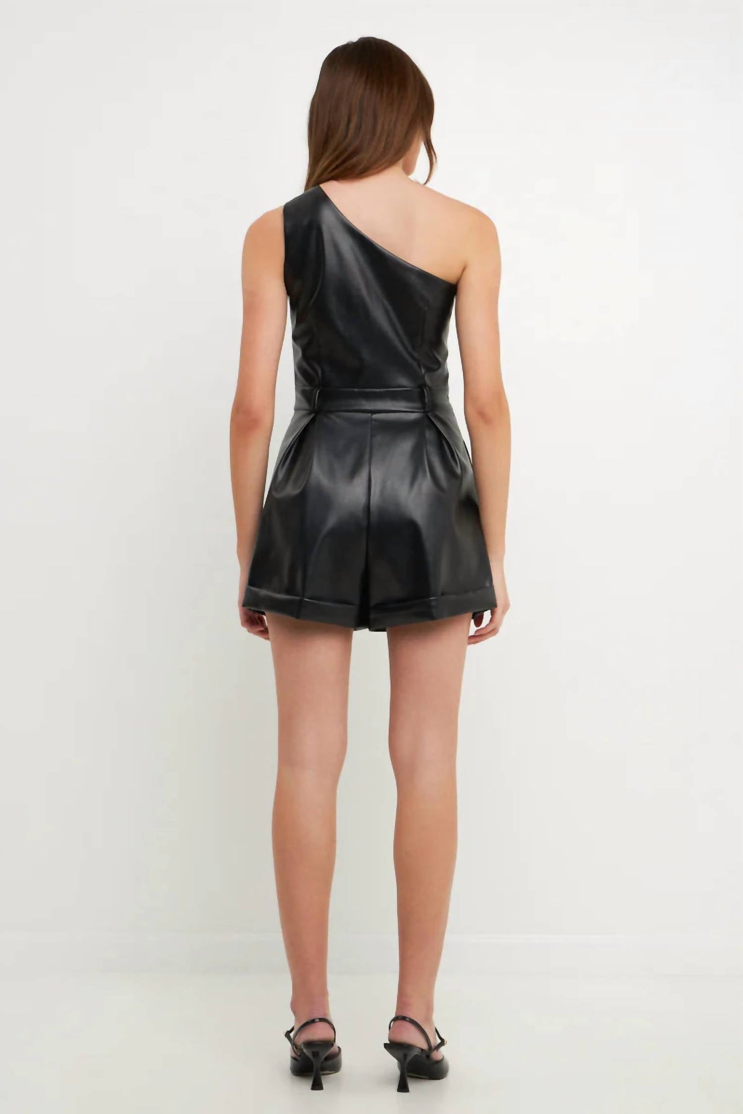 Endless Rose - Faux Leather One Shoulder Romper