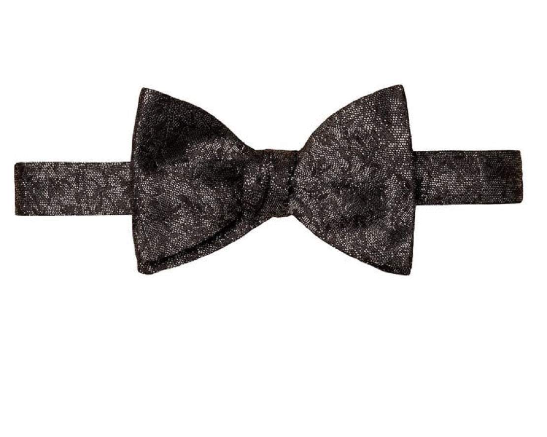 Gravata borboleta masculina Eton de seda floral pré-amarrada, preta, tamanho regular