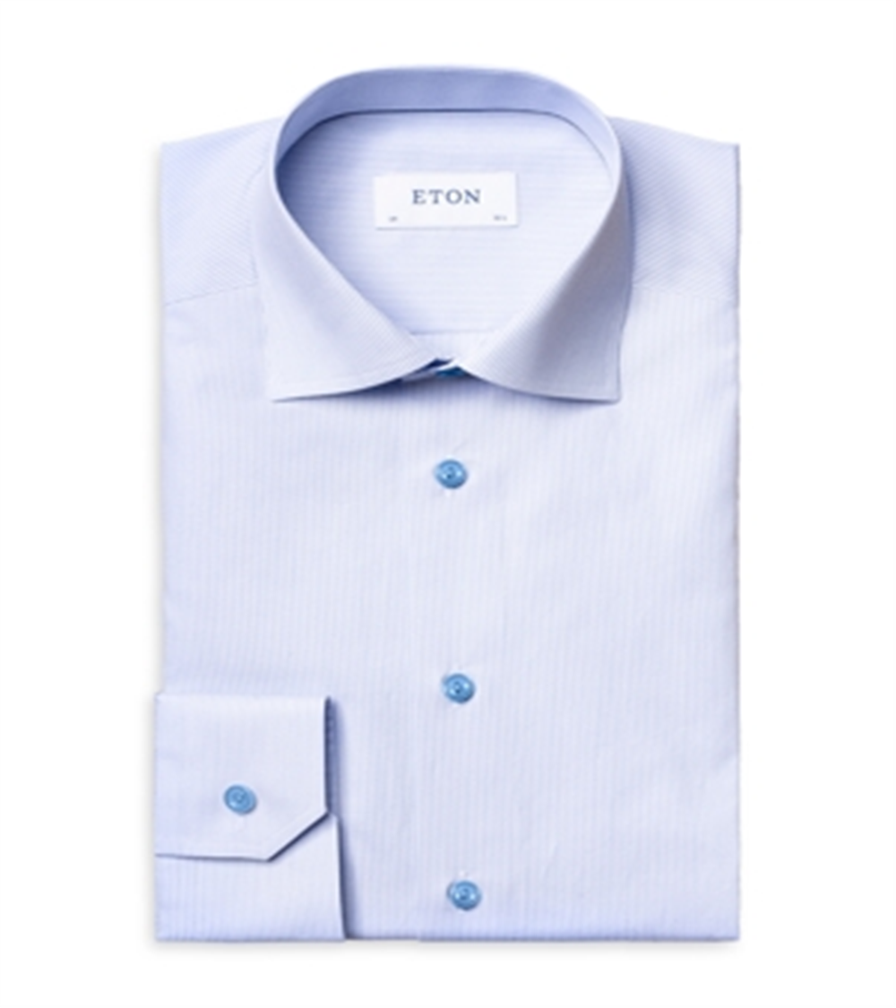 Camisa social listrada Eton masculina contemporânea, tamanho 17, azul