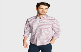 Camisa masculina Nautica xadrez pequena grande e alta resistente a rugas vermelha tamanho 3XLT