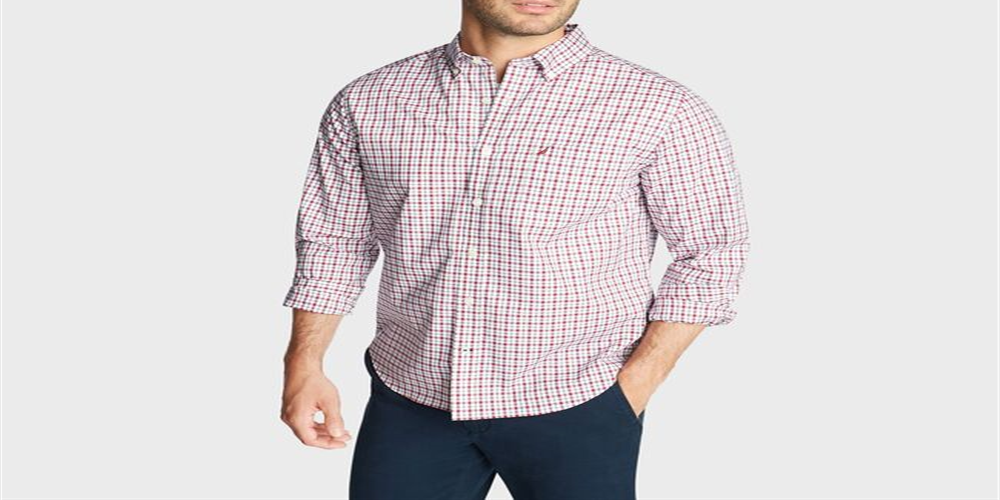 Camisa masculina Nautica xadrez pequena grande e alta resistente a rugas vermelha tamanho 3XLT