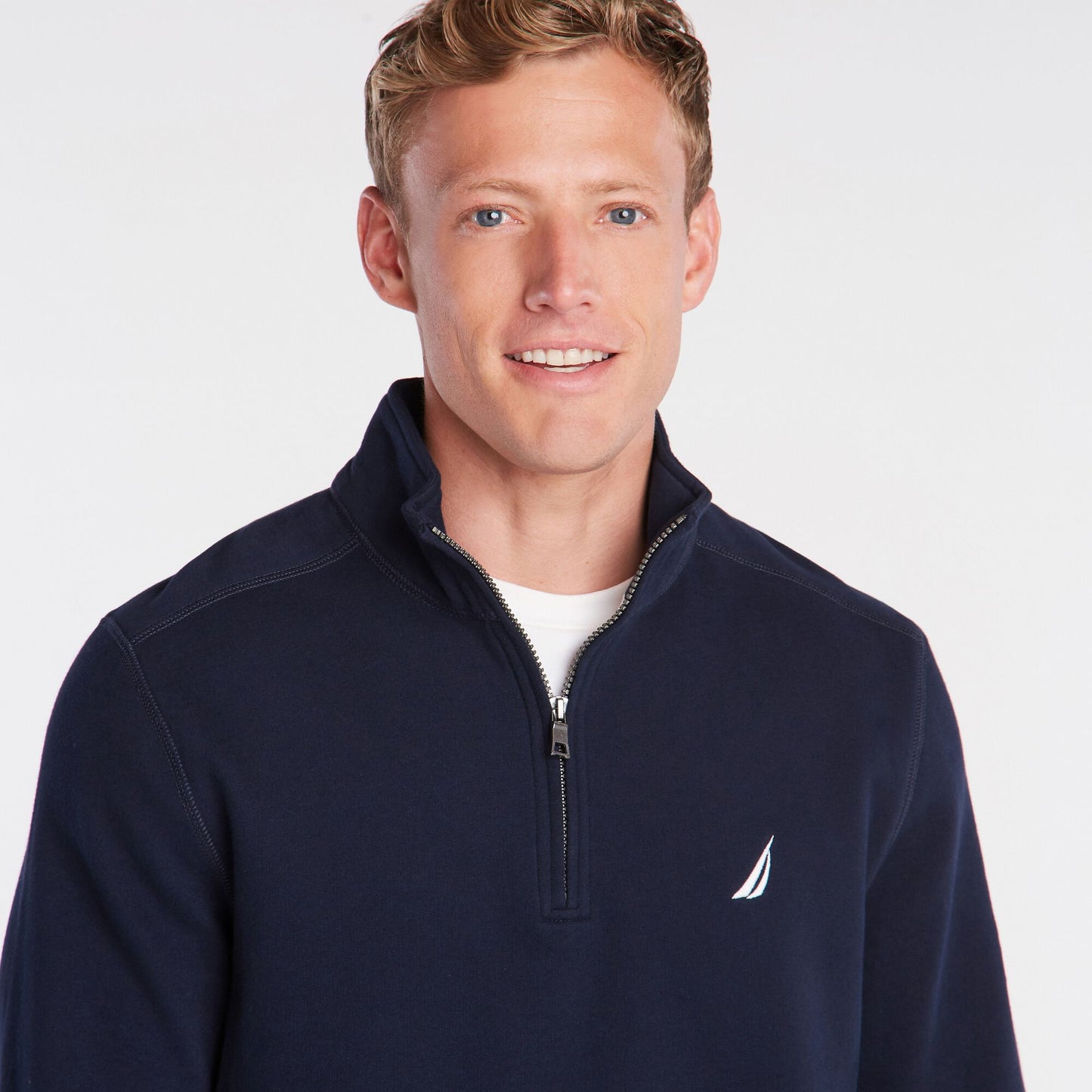 Pulôver de lã com zíper de um quarto grande e alto masculino Nautica, azul, tamanho 6XL