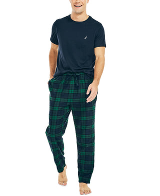 Conjunto de pijama de flanela masculino Nautica azul tamanho XX-G