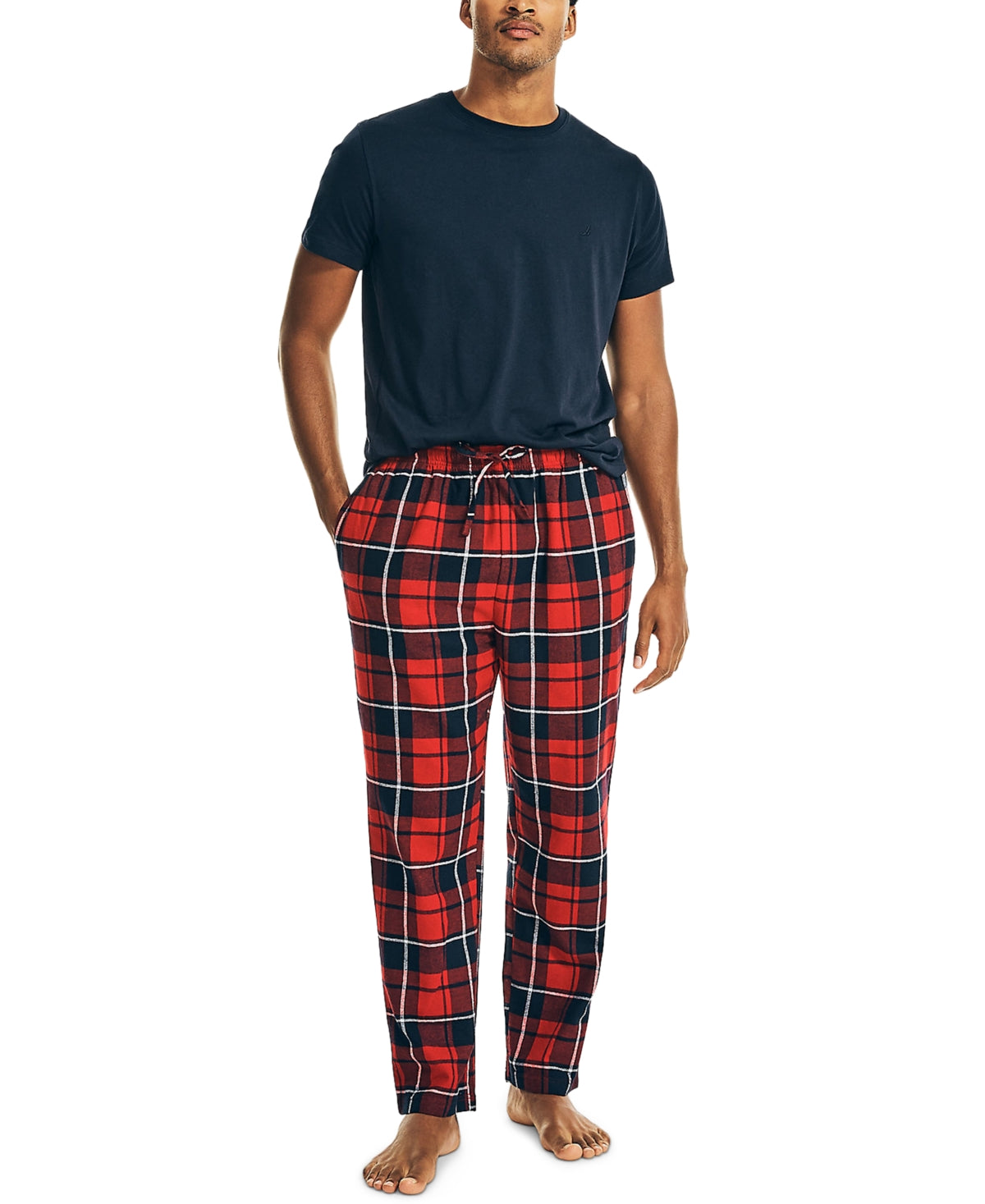 Conjunto de pijama de flanela masculino Nautica azul tamanho X-G