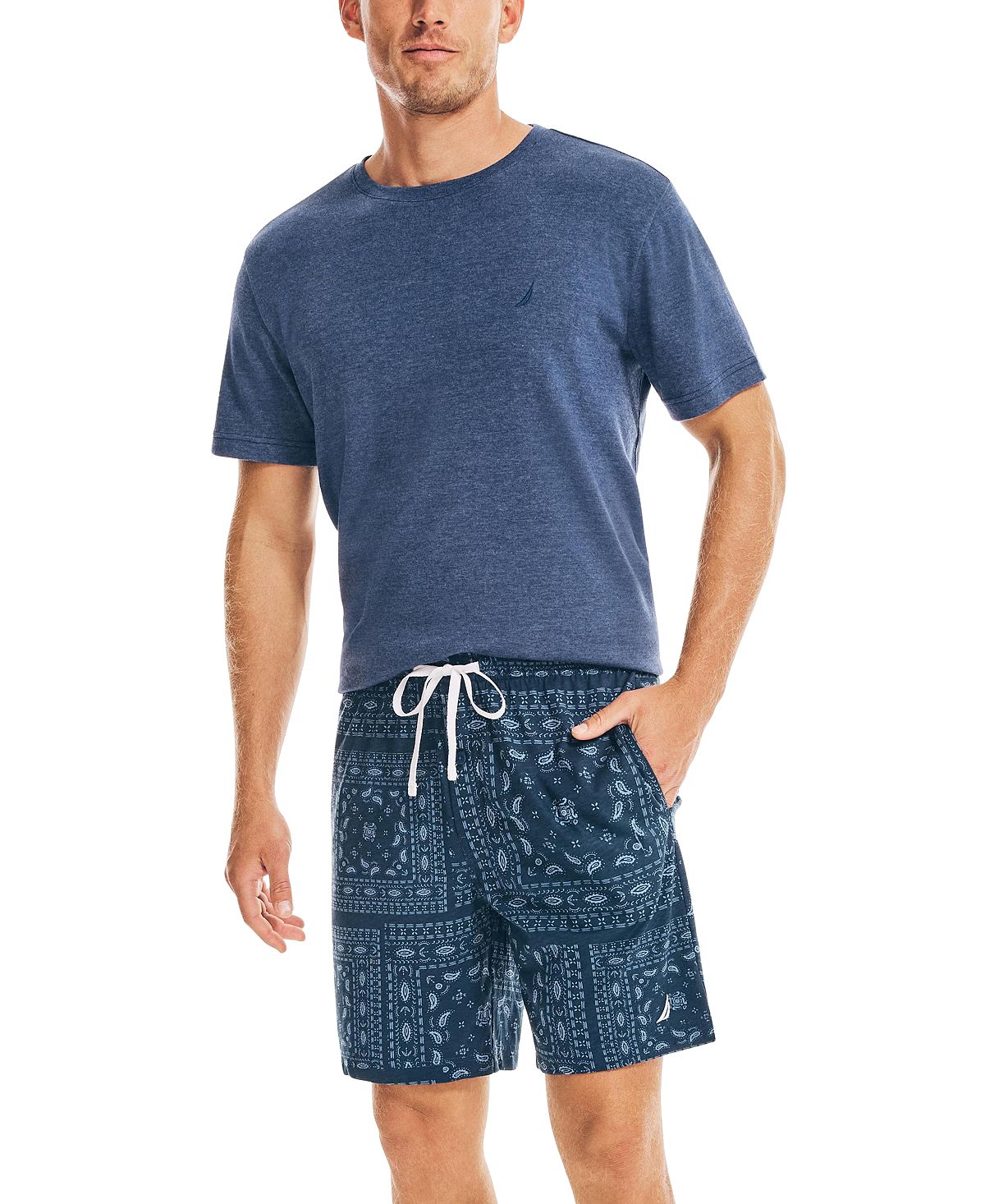 Nautica Masculino Classic Fit Bandana Estampado Algodão Pijama Shorts Azul Tamanho Médio