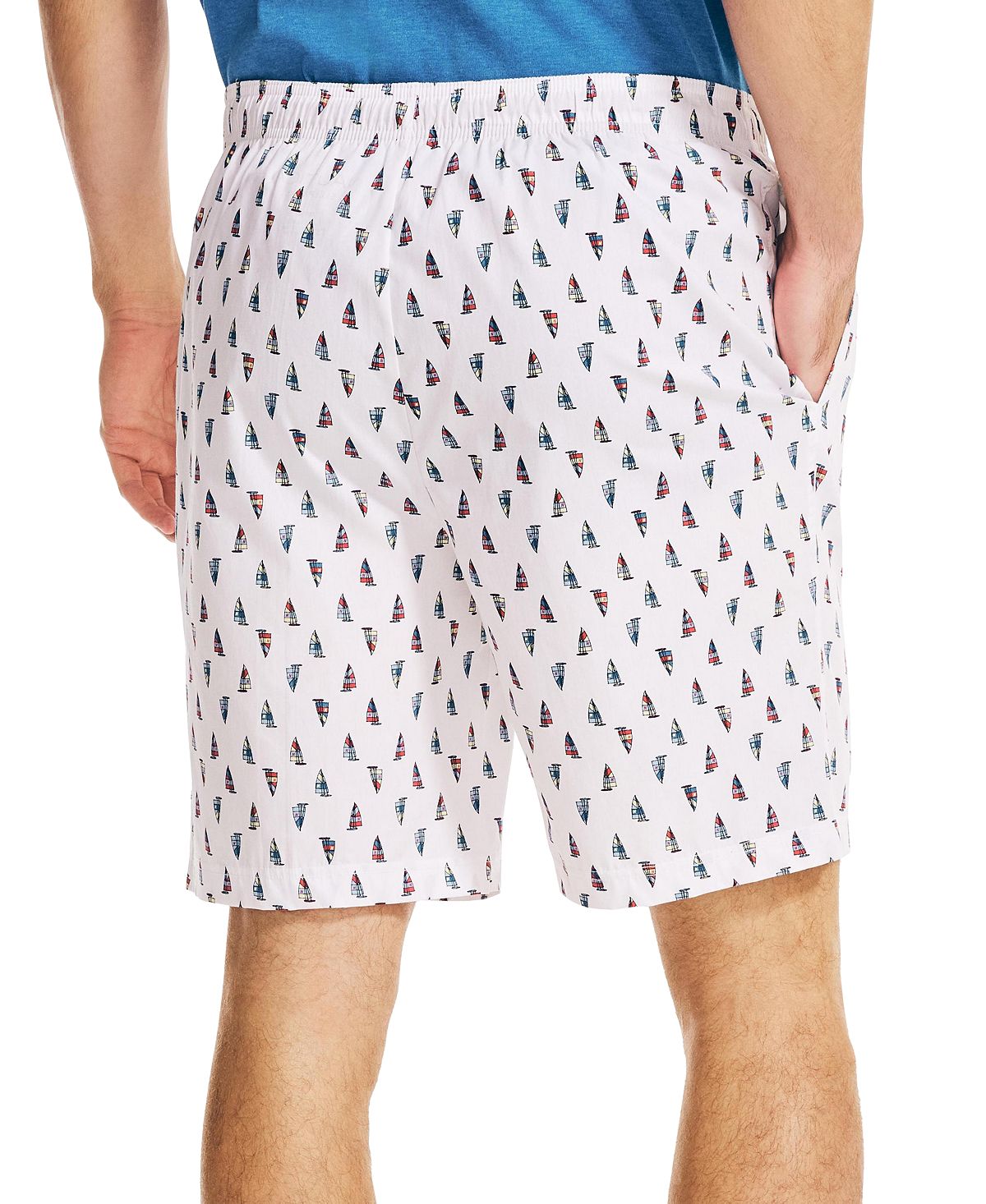 Shorts de dormir masculino Nautica Classic Fit de algodão popeline, branco, tamanho médio