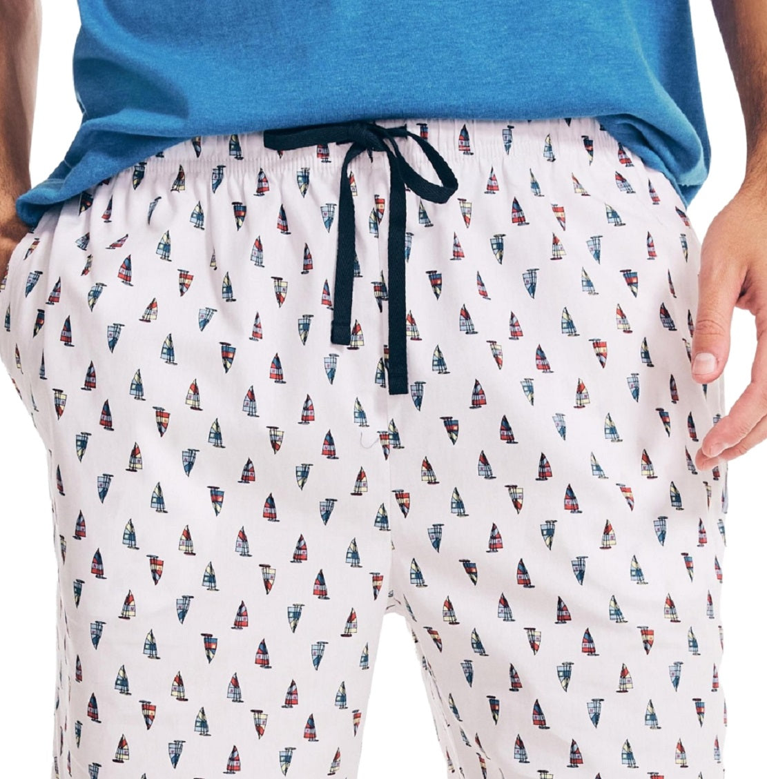Shorts de dormir masculino Nautica Classic Fit de algodão popeline, branco, tamanho médio