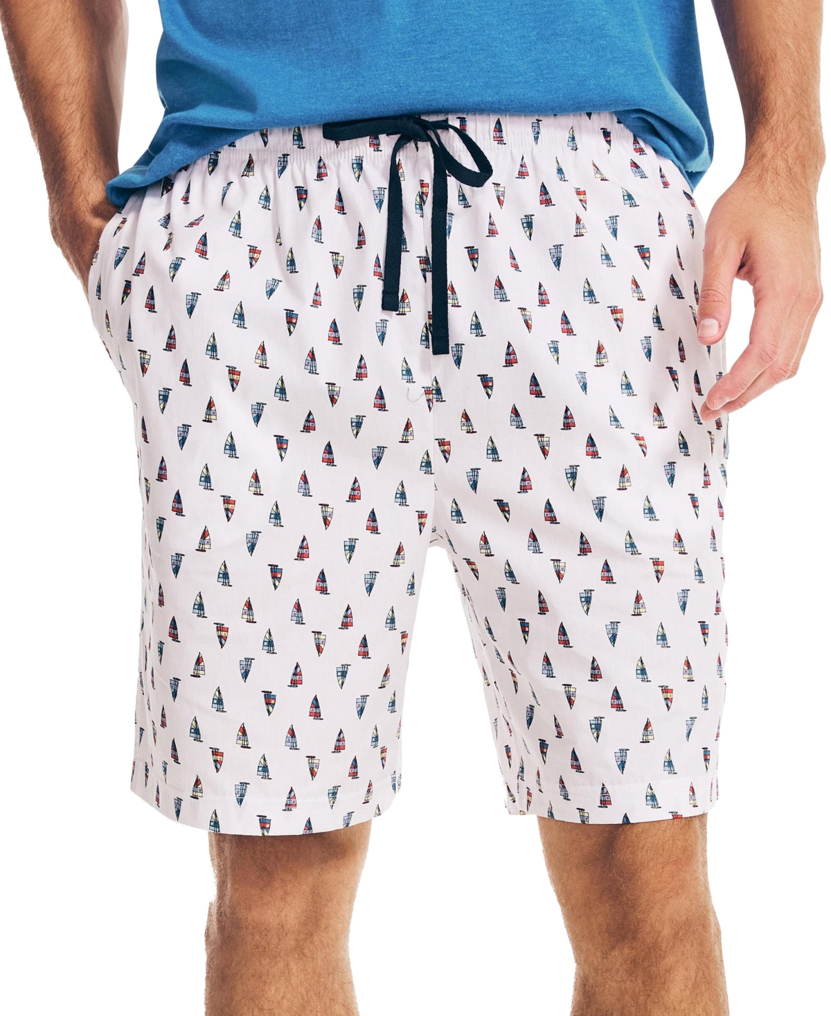 Shorts de dormir masculino Nautica Classic Fit de algodão popeline, branco, tamanho médio