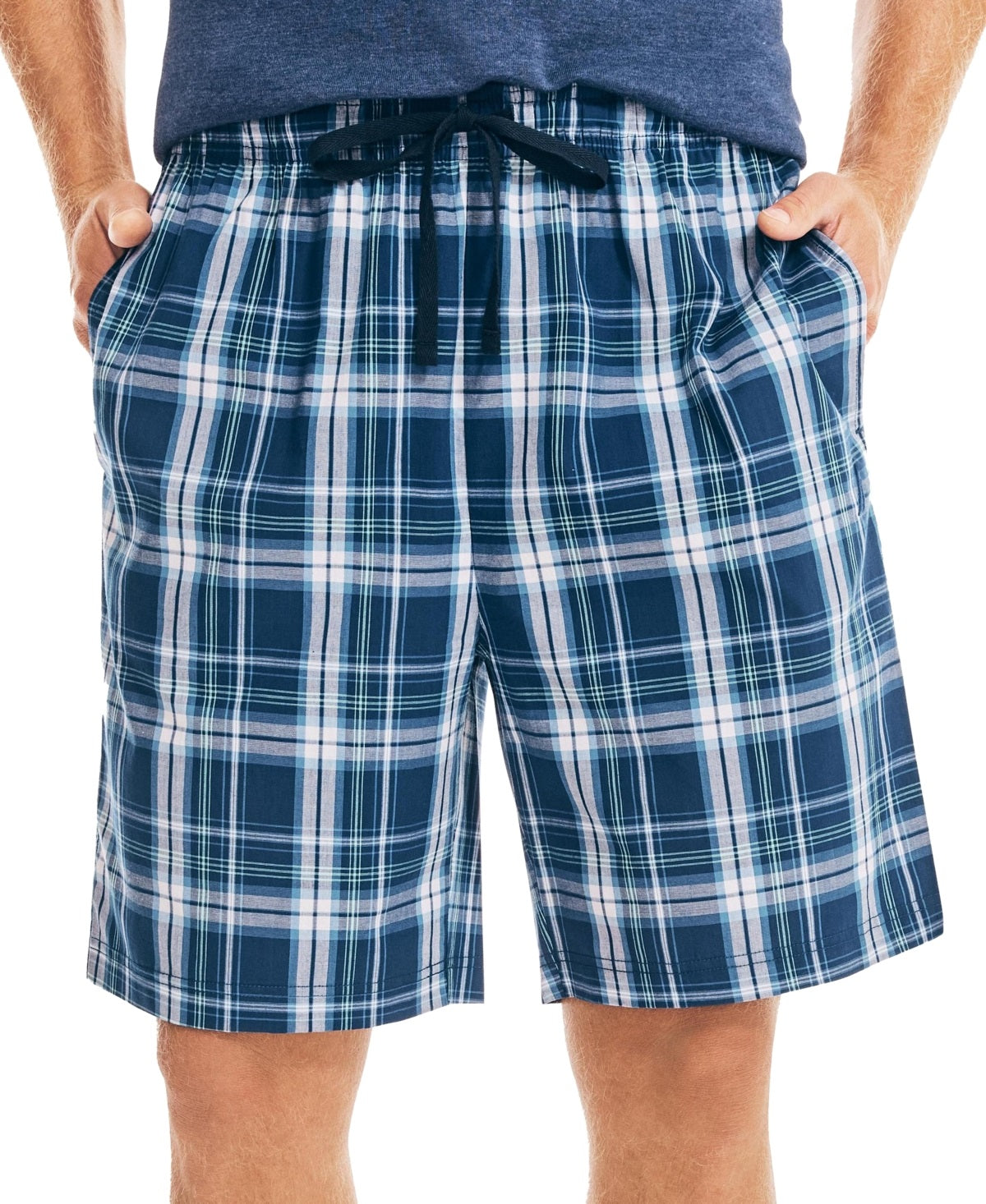 Shorts de dormir masculino Nautica Classic Fit Xadrez de algodão, azul, tamanho M
