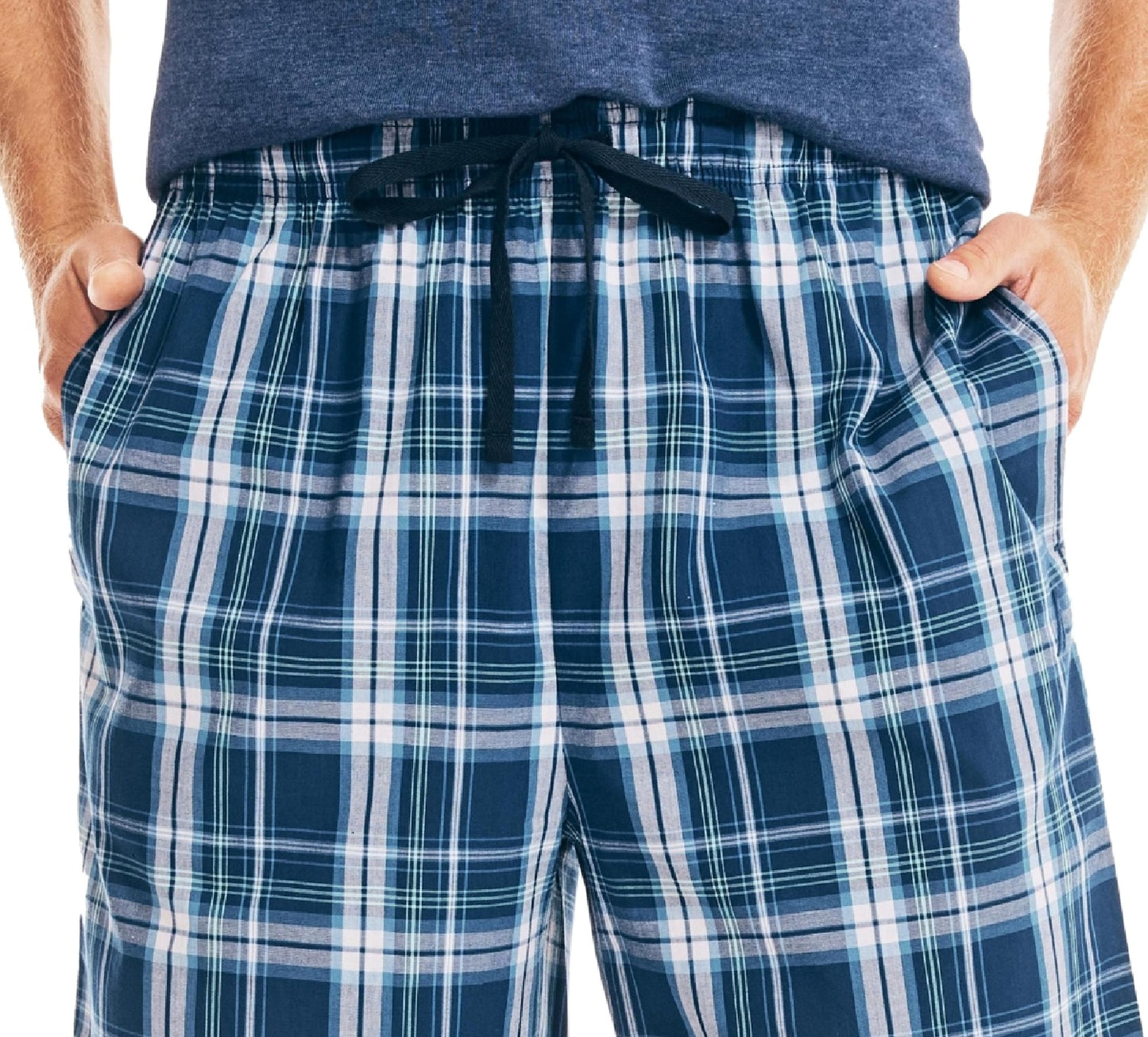 Shorts de dormir masculino Nautica Classic Fit Xadrez de algodão, azul, tamanho M