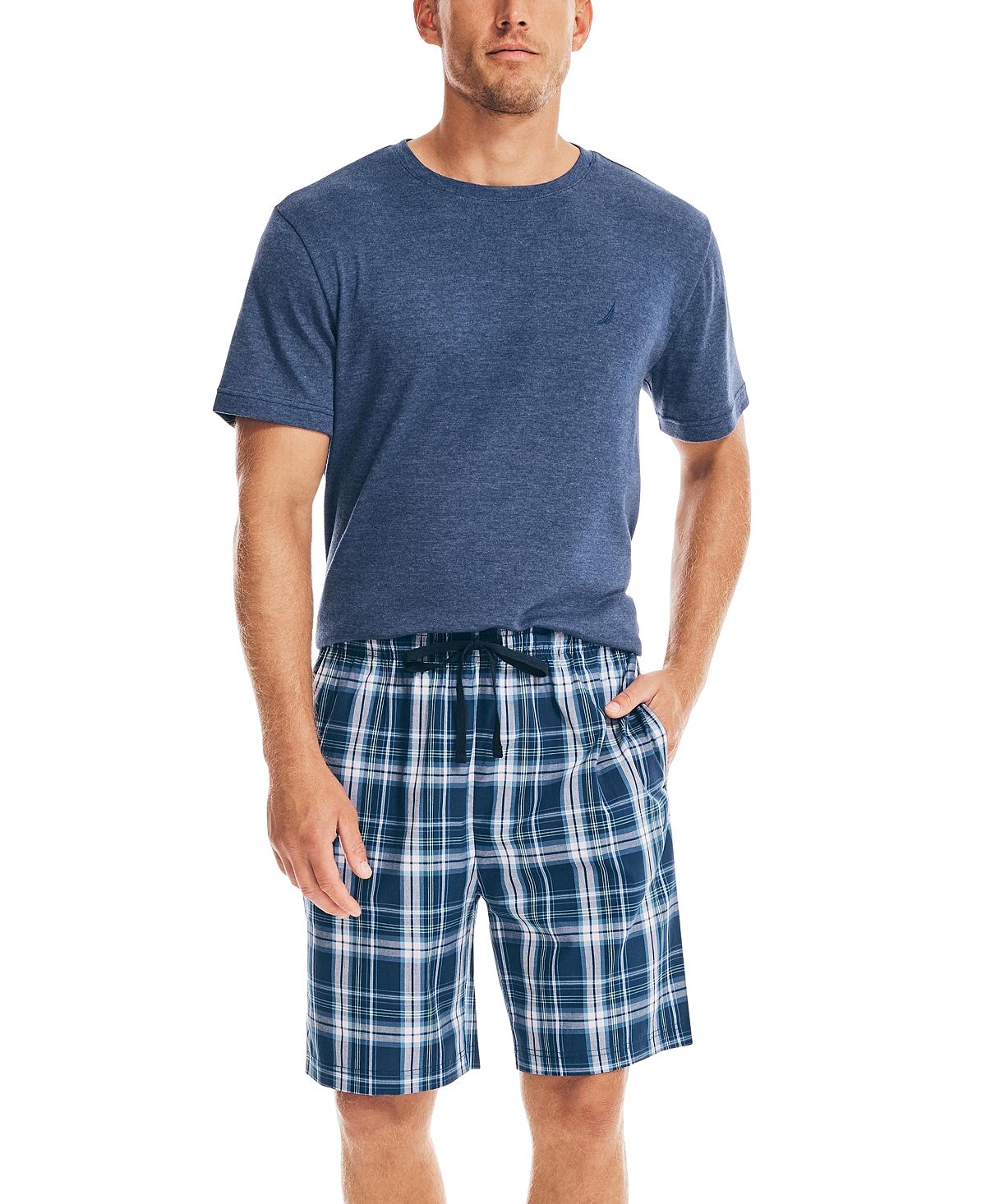 Nautica Shorts de dormir masculino de algodão xadrez com ajuste clássico, azul, tamanho grande