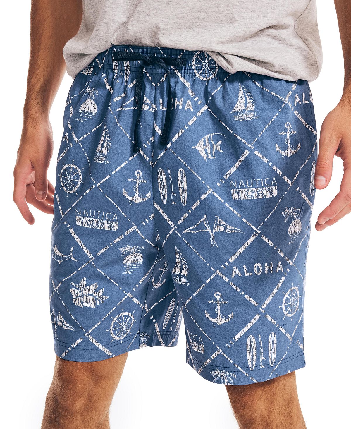 Shorts de dormir masculino Nautica Aloha Classic Fit com estampa náutica em algodão, tamanho X-G, azul