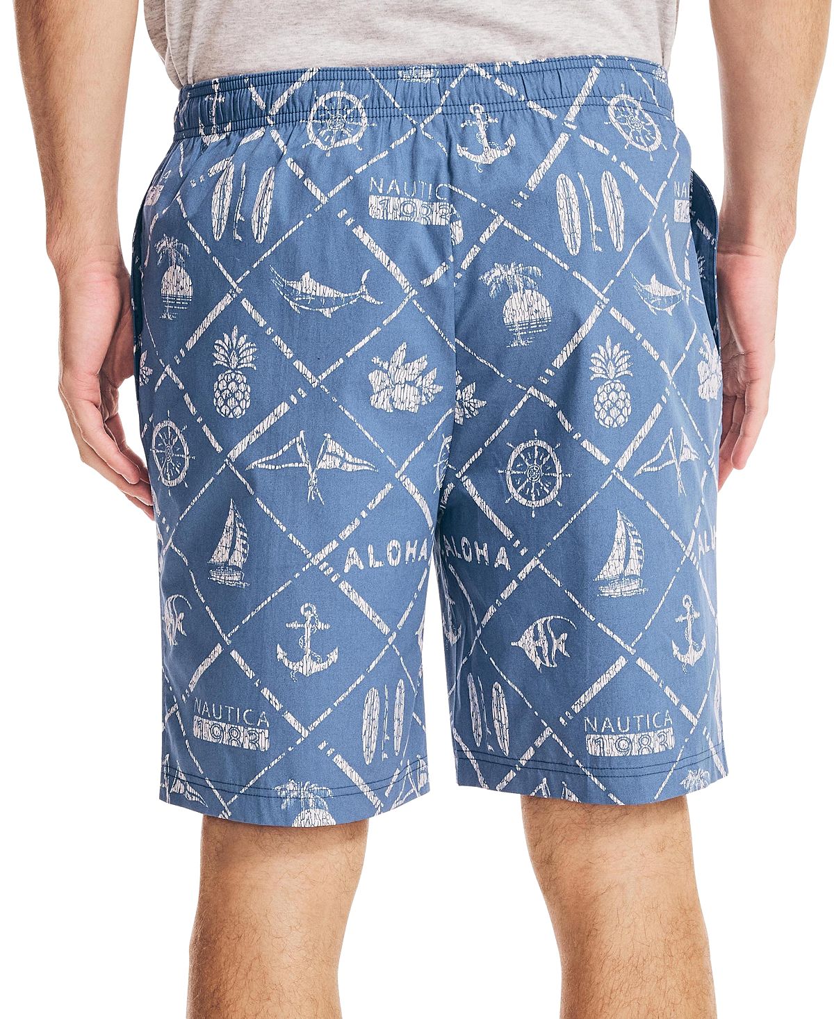 Shorts de dormir masculino Nautica Aloha Classic Fit com estampa náutica em algodão, tamanho X-G, azul