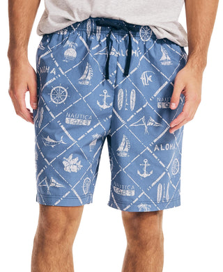 Shorts de dormir masculino Nautica Aloha Classic Fit com estampa náutica em algodão, tamanho X-G, azul