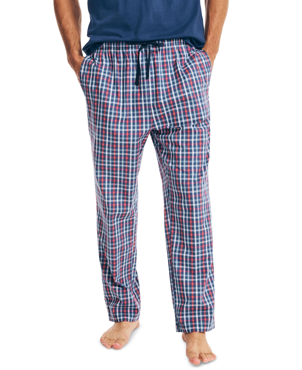 Calça de pijama popeline xadrez masculina Nautica, azul, tamanho extragrande