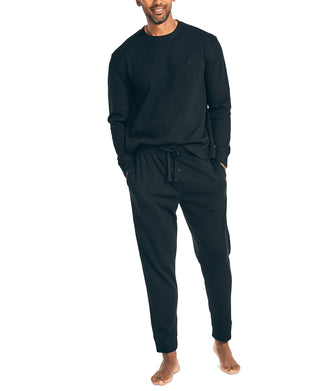 Conjunto de pijama térmico masculino Nautica em malha waffle, preto, tamanho pequeno
