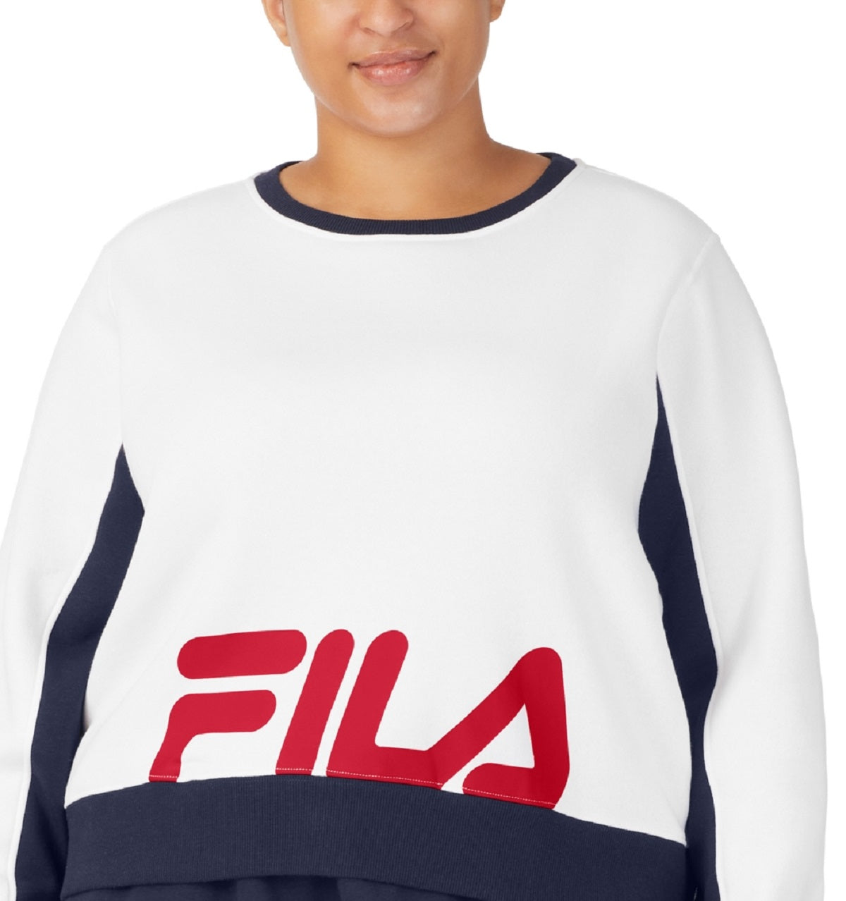 Moletom feminino Fila Calm Graphic Colorblocked, branco, tamanho 4X