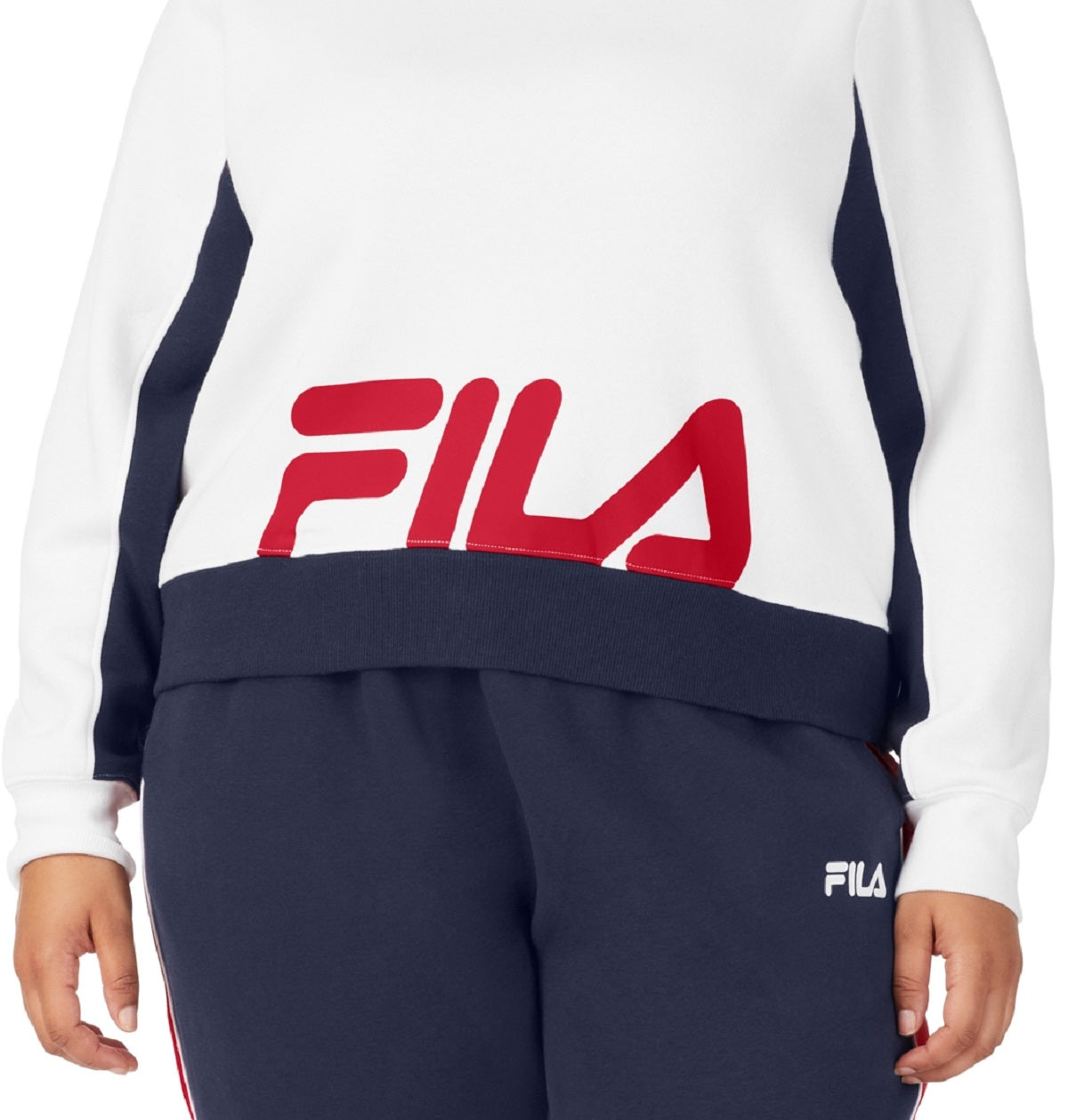 Moletom feminino Fila Calm Graphic Colorblocked, branco, tamanho 4X