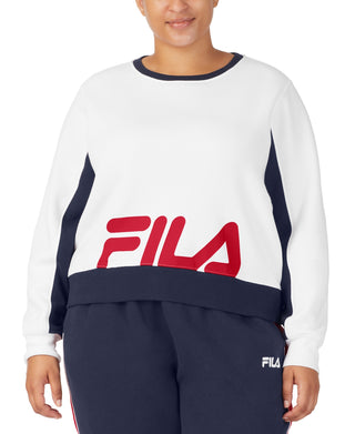 Moletom feminino Fila Calm Graphic Colorblocked, branco, tamanho 4X
