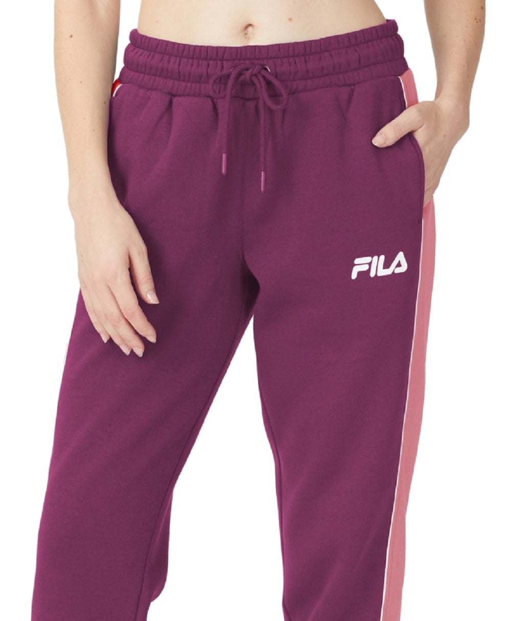 Calça de moletom feminina Fila Vigor Mid Rise Colorblocked Fleece, roxa, tamanho 3X