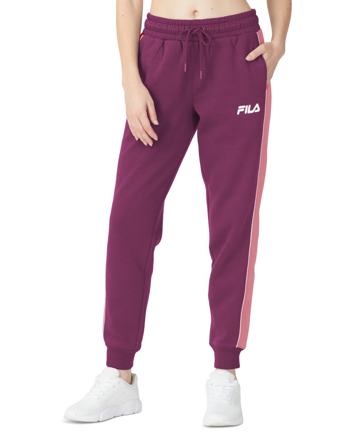 Calça de moletom feminina Fila Vigor Mid Rise Colorblocked Fleece, roxa, tamanho 3X