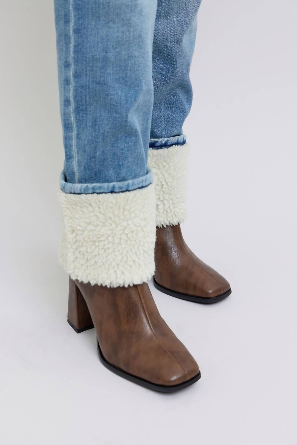 Judy Blue - High Waist Shearling Cuff Straight Leg Jeans