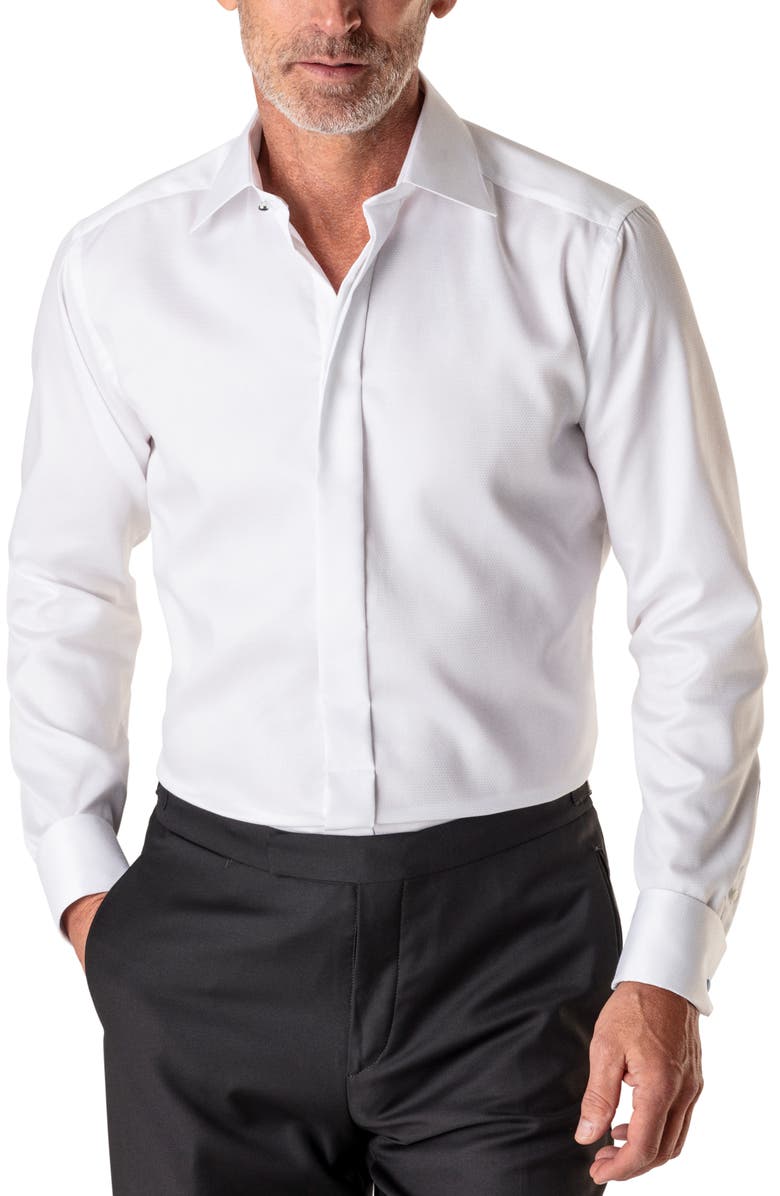 Camisa smoking masculina Eton Slim Fit Diamond Weave, branca, tamanho 16