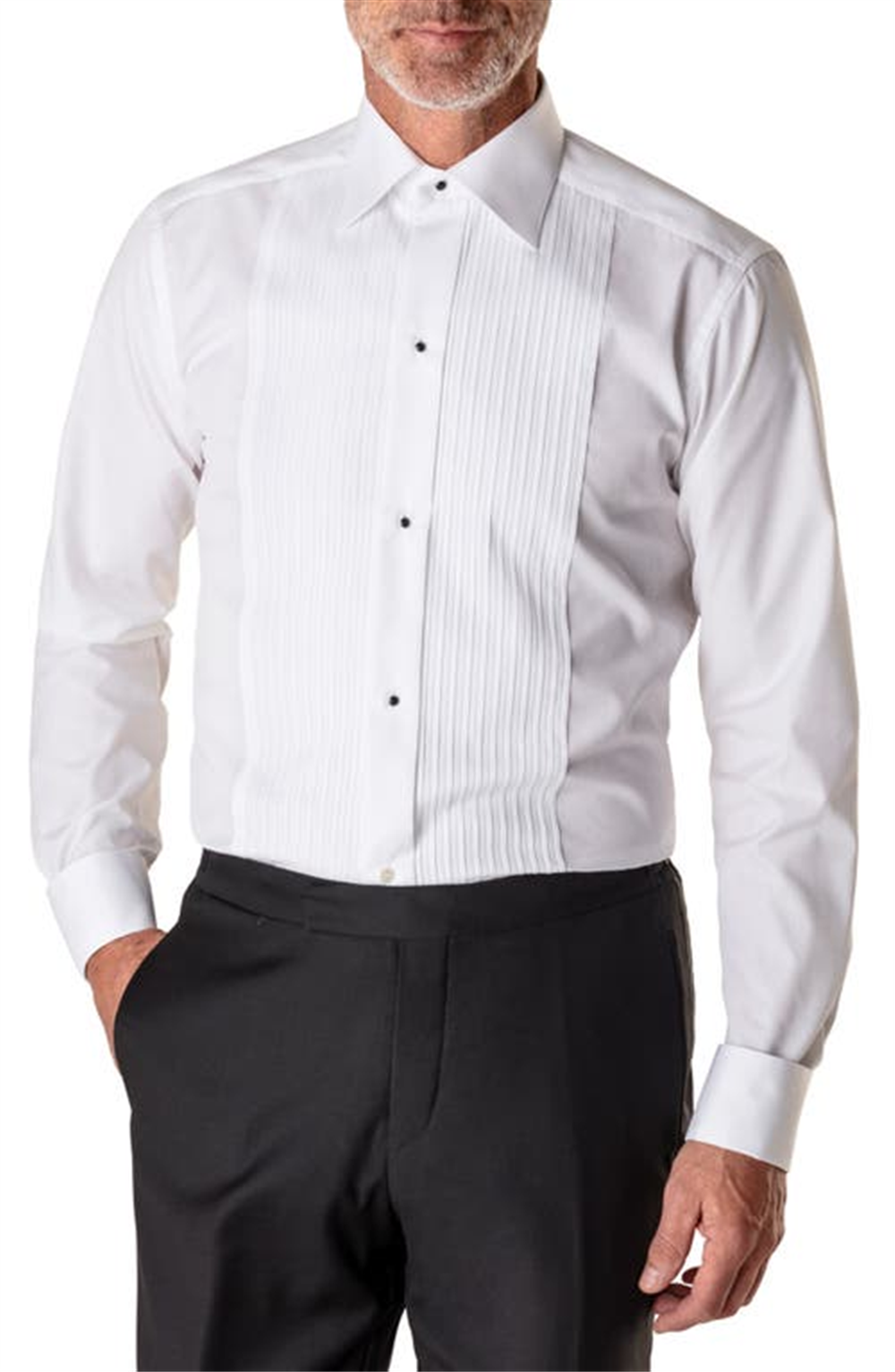 Camisa de smoking plissada Eton Contemporary Fit para mulheres, branca, tamanho 15,5