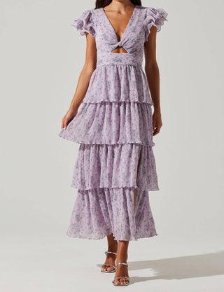 Astr - Vestido midi plissado floral em camadas Emporia