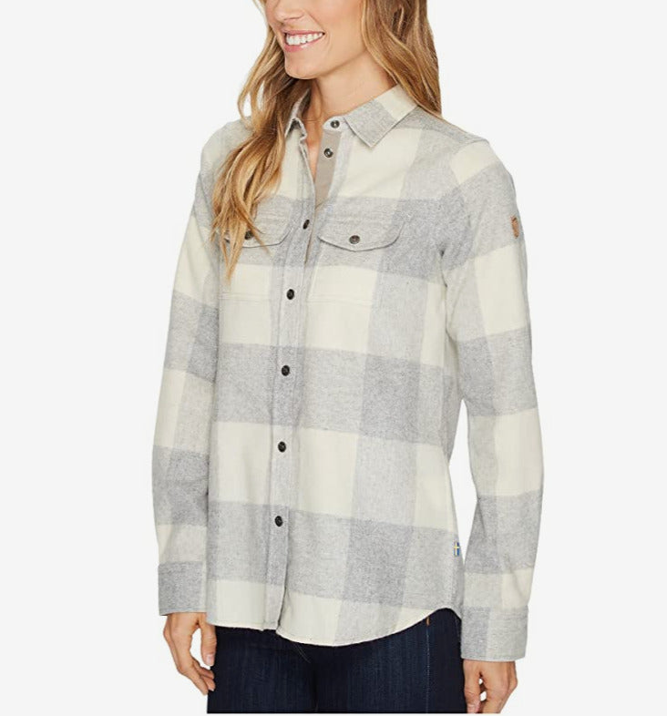 Camisa de caminhada xadrez canadense feminina Fjallraven cinza tamanho extragrande