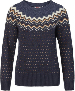 Suéter ativo de lã estampado Ovik feminino Fjallraven, azul, tamanho pequeno