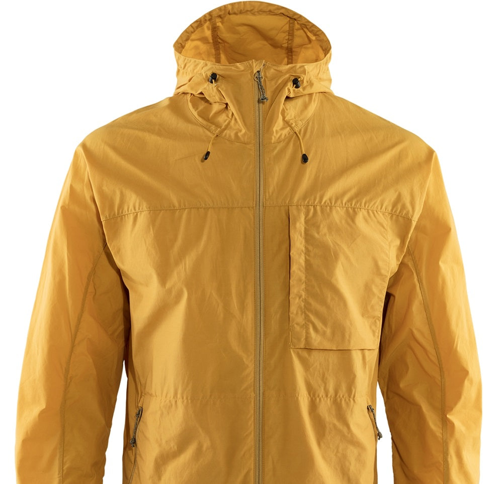 Jaqueta corta-vento High Coast masculina Fjallraven, amarela, tamanho médio