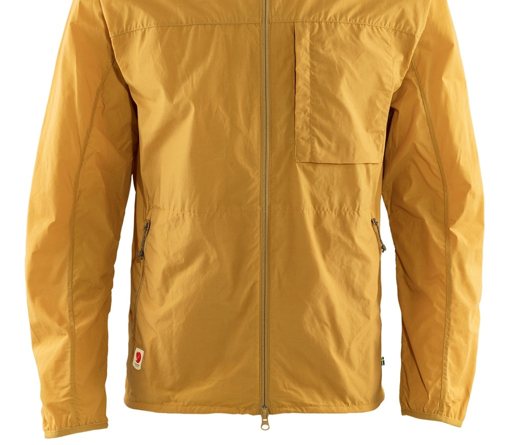 Jaqueta corta-vento High Coast masculina Fjallraven, amarela, tamanho médio