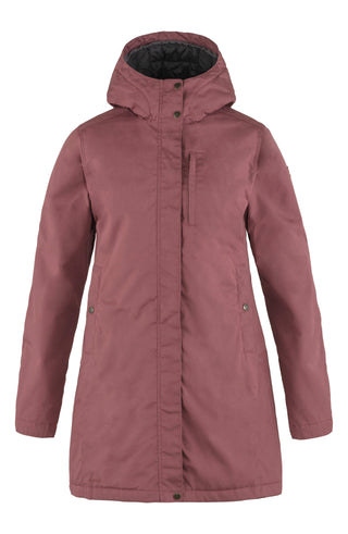 Parka acolchoada com capuz Kiruna Fjallraven feminina Mesa Roxo tamanho grande