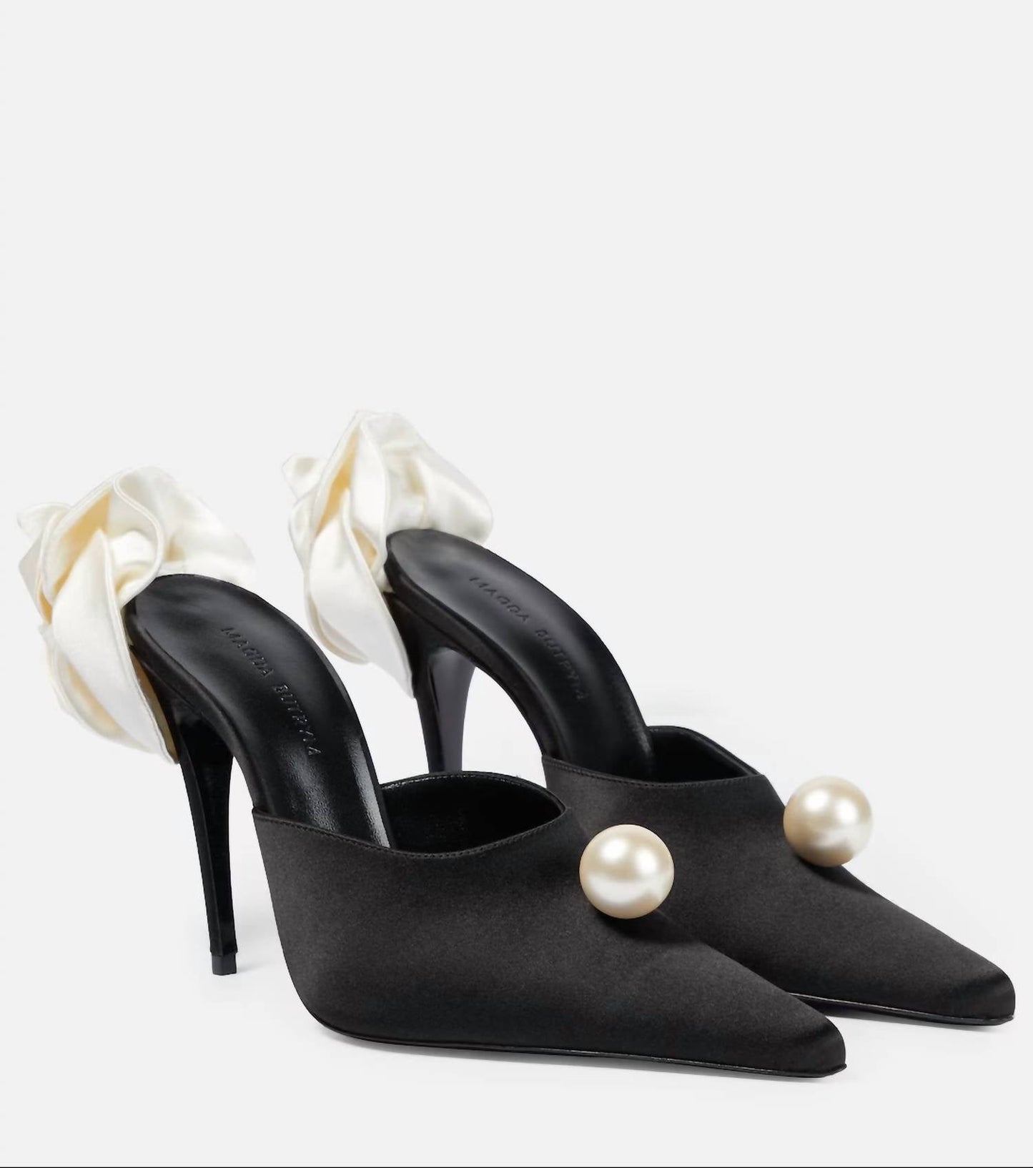 Magda Butrym - Women's Flower Heels Applique Embellished Satin Mules