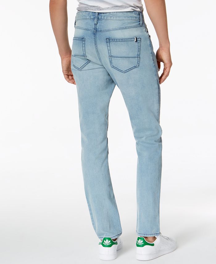 Calça jeans masculina American Rag Slim Fit Stretch Destroyed Moto Azul Tamanho 36X30