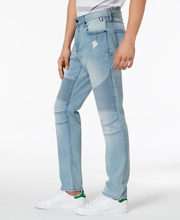 Calça jeans masculina American Rag Slim Fit Stretch Destroyed Moto Azul Tamanho 36X30