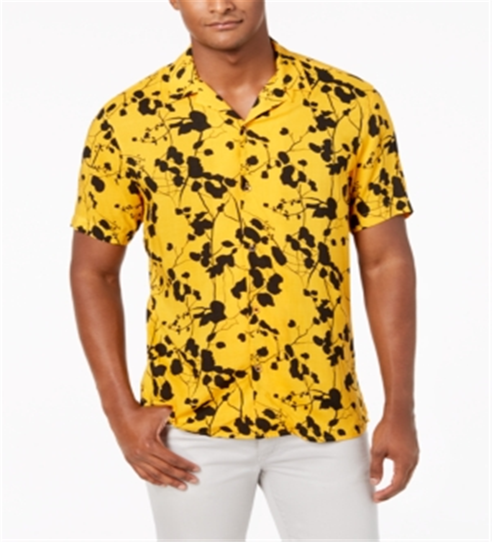 Camisa social masculina casual Samuel com estampa de botões, amarela, tamanho extragrande, da INC International Concepts