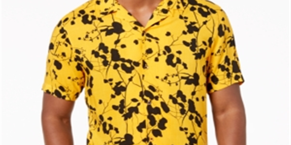Camisa social masculina casual Samuel com estampa de botões, amarela, tamanho extragrande, da INC International Concepts