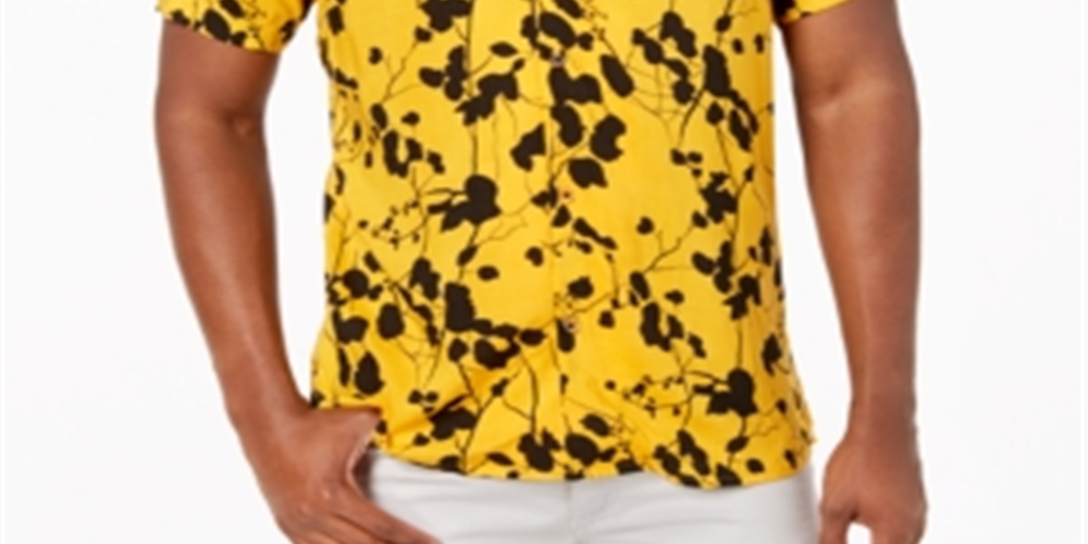 Camisa social masculina casual Samuel com estampa de botões, amarela, tamanho extragrande, da INC International Concepts