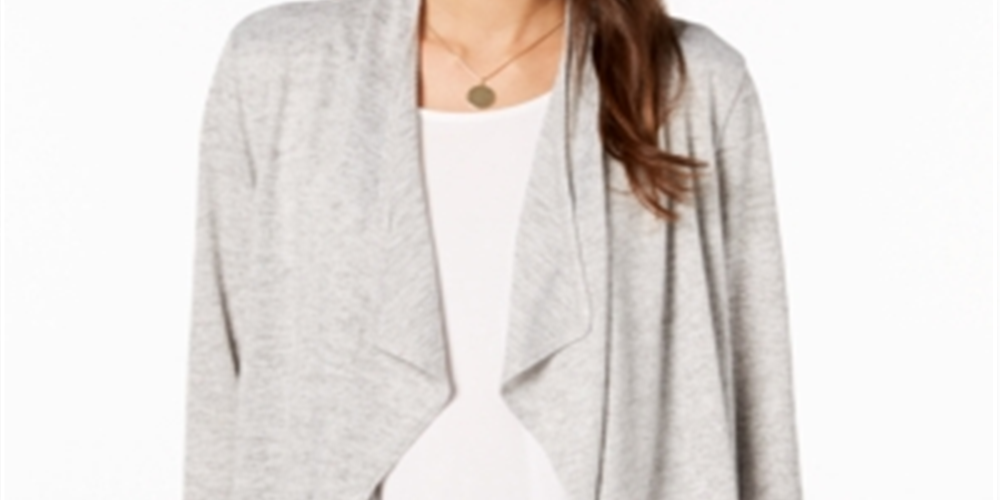 Suéter feminino Bar III com frente aberta e drapeado, cinza, tamanho X-S