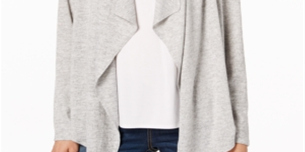 Suéter feminino Bar III com frente aberta e drapeado, cinza, tamanho X-S