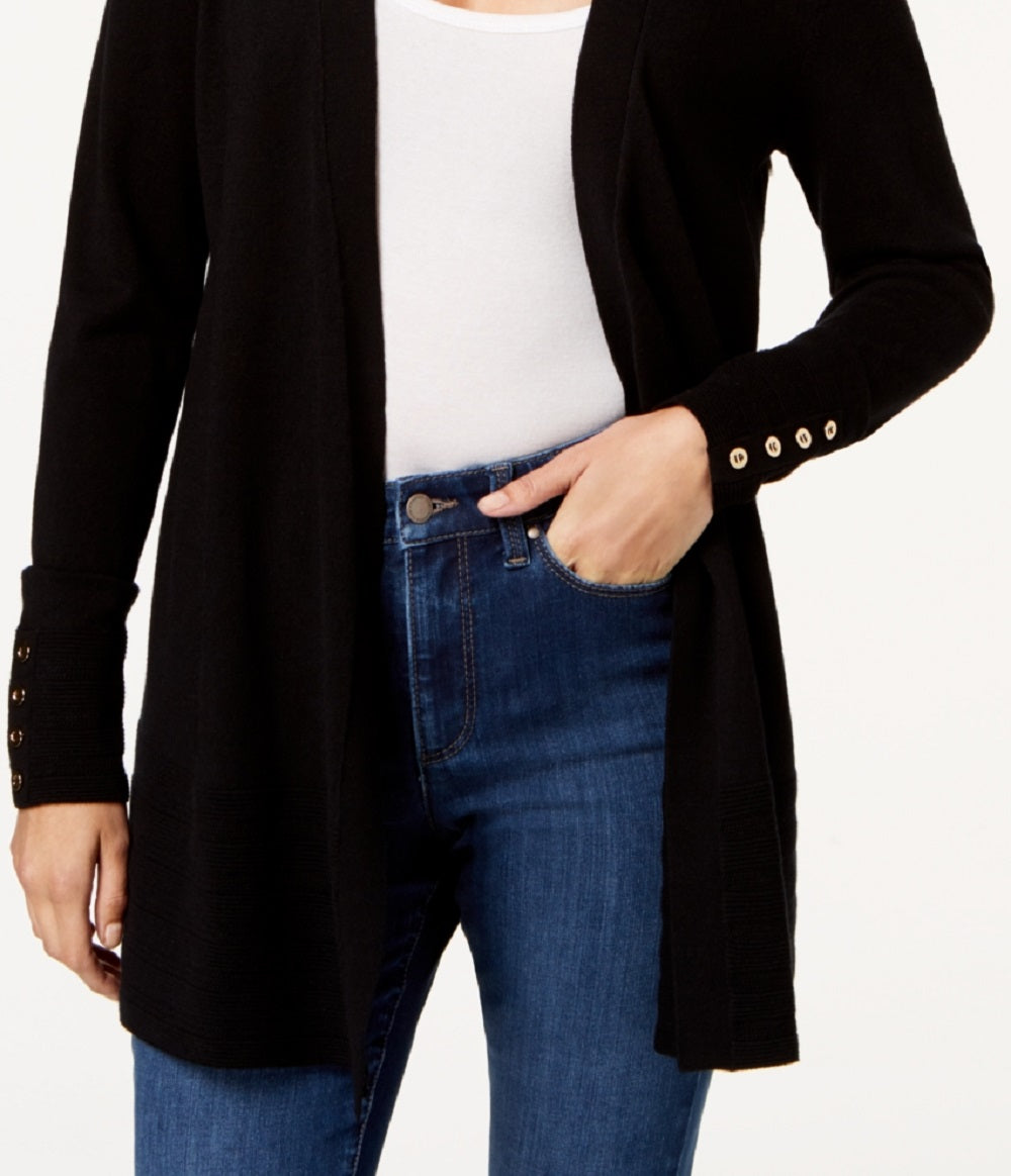 Cardigan feminino Charter Club com frente aberta, preto, tamanho pequeno e grande