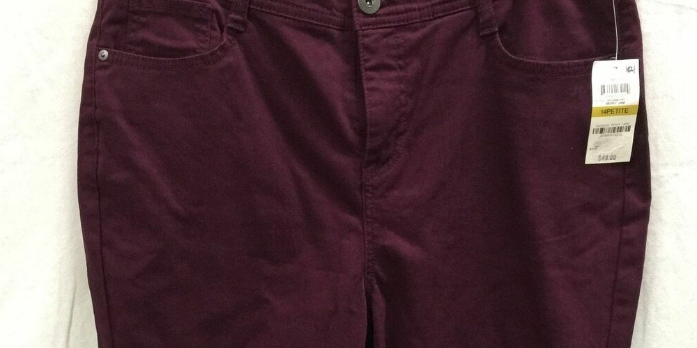 Jeans feminino estilo &amp; co com controle de barriga, perna justa, roxo, tamanho 16, pequeno