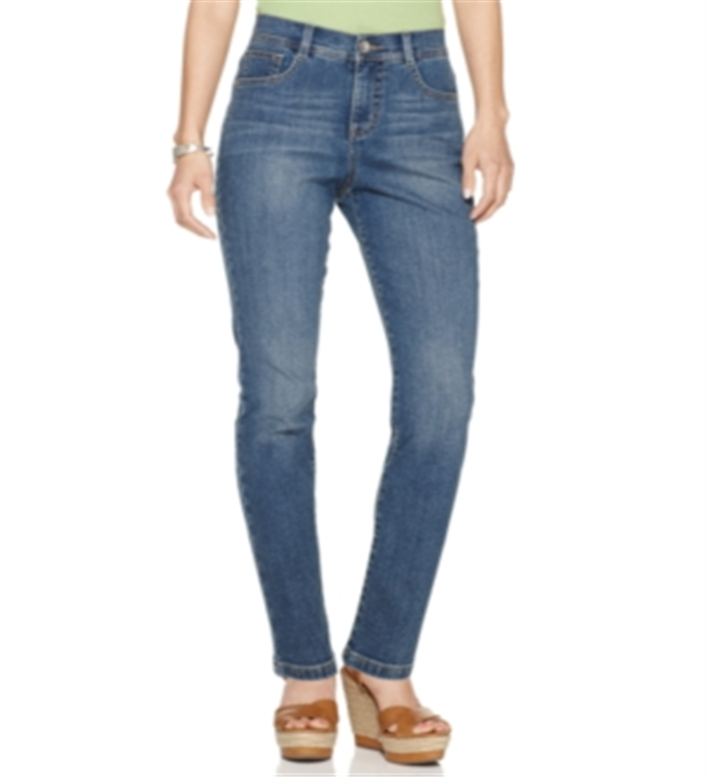 Jeans feminino estilo &amp; co com controle de barriga, perna justa, roxo, tamanho 16, pequeno