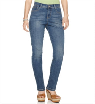 Jeans feminino estilo &amp; co com controle de barriga, perna justa, roxo, tamanho 16, pequeno